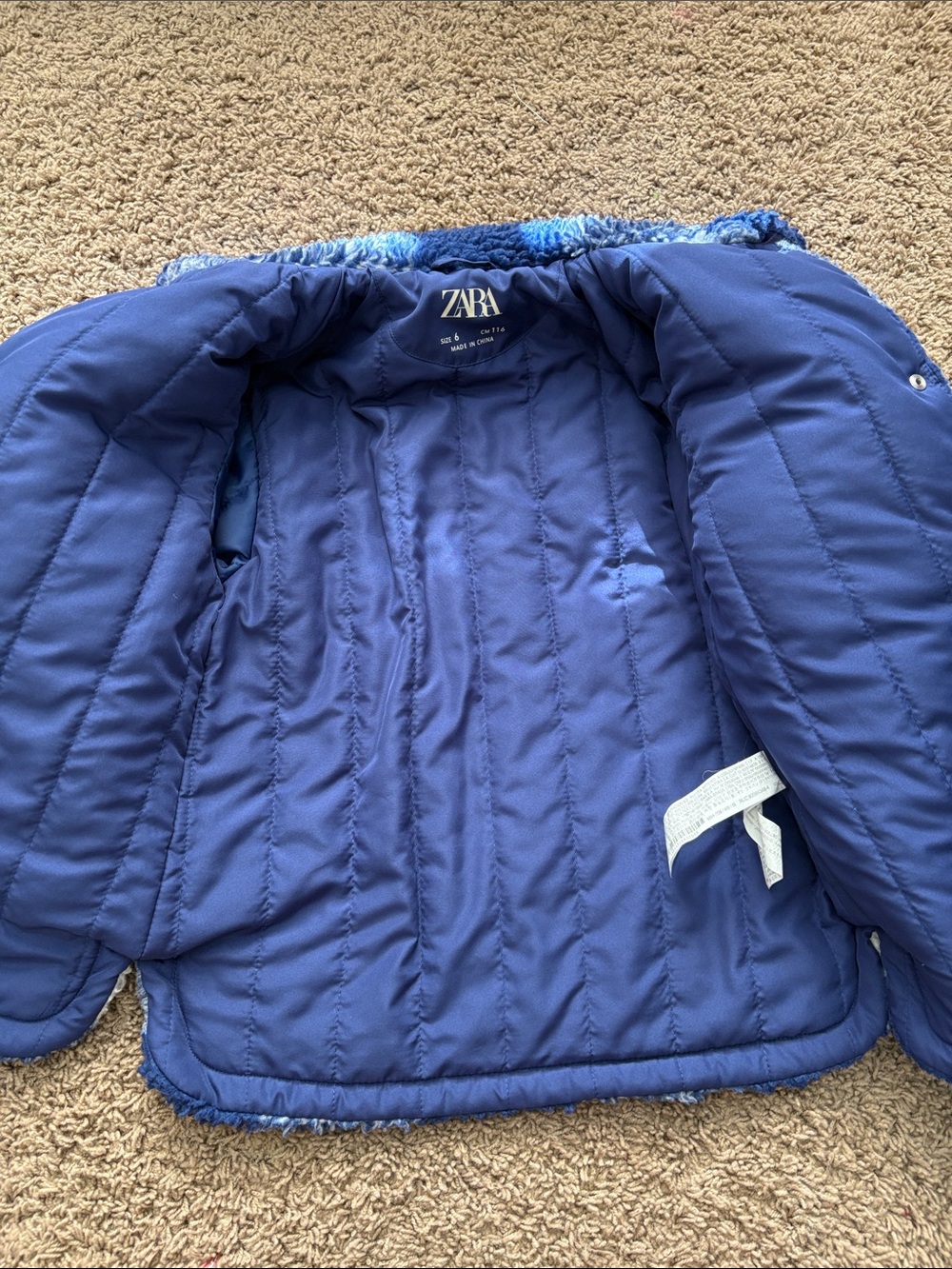 ZARA Blue & White Check Sherpa Puffer Jacket - Picture 4 of 5